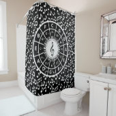 Tijdelijk zwart-wit muziekontwerp douchegordijn (In situ)