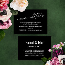 Tijdelijke eenvoudige elegante zwarte accommodatie informatiekaartje