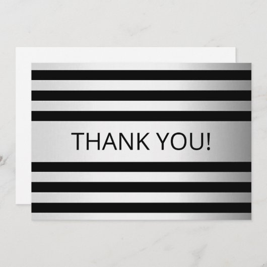Tijdelijke Faux Silver Ombre Stripes & Black Bedankkaart (Voorkant / Achterkant)