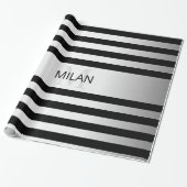 Tijdelijke Faux Silver Ombre Stripes & Black Cadeaupapier (Uitgerold)