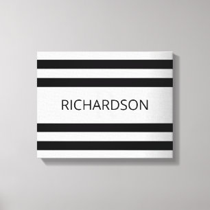 Tijdelijke Faux Silver Ombre Stripes & Black Canvas Afdruk