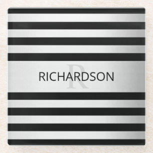 Tijdelijke Faux Silver Ombre Stripes & Black Glazen Onderzetter