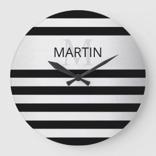 Tijdelijke Faux Silver Ombre Stripes & Black Grote Klok
