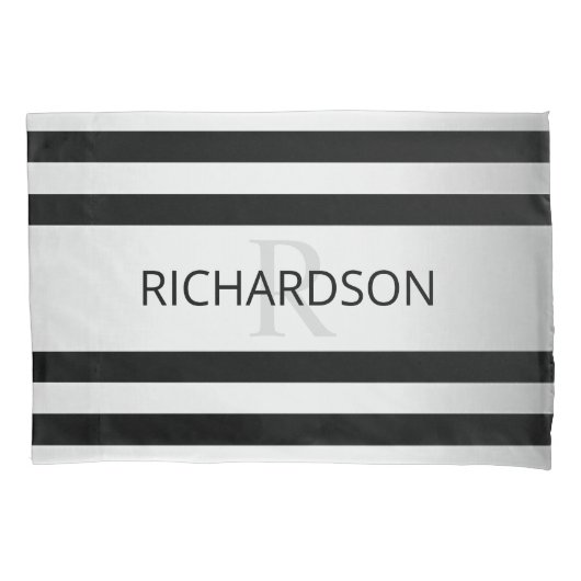 Tijdelijke Faux Silver Ombre Stripes & Black Kussensloop (Voorkant-Links)