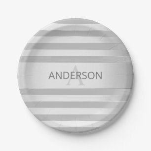 Tijdelijke Faux Silver Ombre Stripes & Black Papieren Bordje