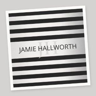 Tijdelijke Faux Silver Ombre Stripes & Black Servet