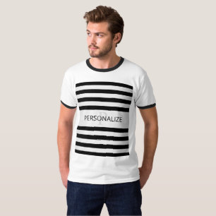Tijdelijke Faux Silver Ombre Stripes & Black T-shirt