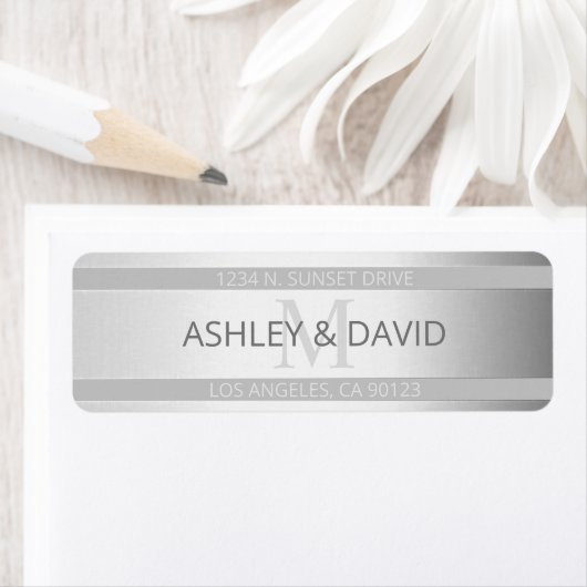 Tijdelijke faux Silver Ombre Stripes & Grey Etiket (Insitu)