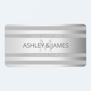 Tijdelijke faux Silver Ombre Stripes & Grey Etiket