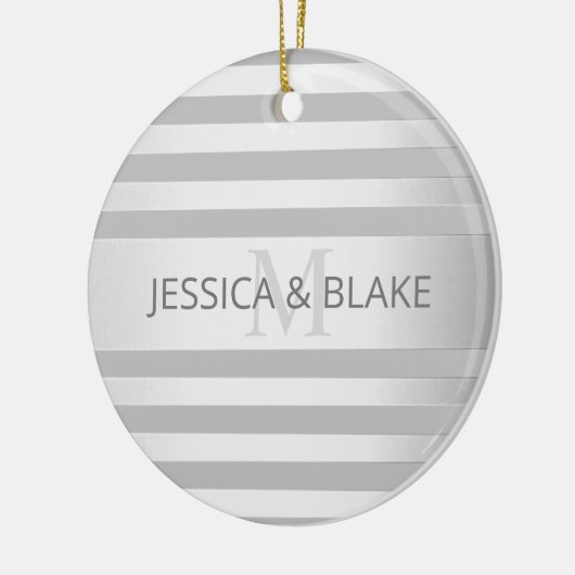 Tijdelijke faux Silver Ombre Stripes & Grey Keramisch Ornament (Links)