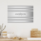 Tijdelijke faux Silver Ombre Stripes & Grey Poster (Keuken)
