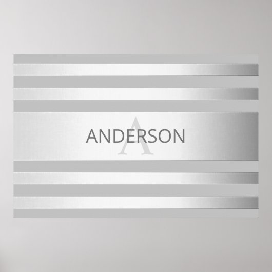 Tijdelijke faux Silver Ombre Stripes & Grey Poster (Voorkant)