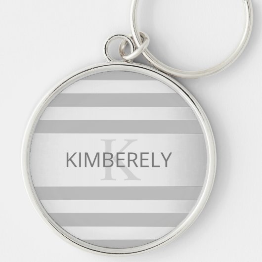 Tijdelijke faux Silver Ombre Stripes & Grey Sleutelhanger (Voorkant)