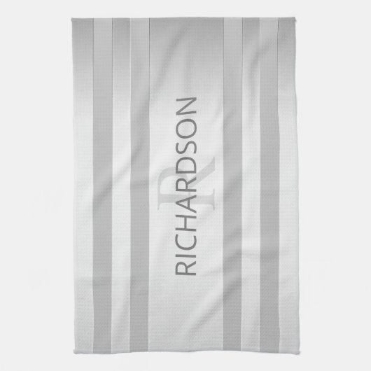 Tijdelijke faux Silver Ombre Stripes & Grey Theedoek (Verticaal)