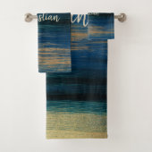 Tijdelijke penseelstreken in groen, blauw en goud bad handdoek (Insitu)
