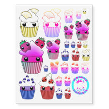 Tijdelijke tattoos van kawaï-cupcakes