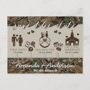 Tijdlijn Mijlpaal Camo Rustiek Save the Date Cards Aankondigingskaart