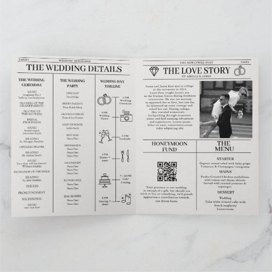 Tijdlijn Tijdlijn Programma bruiloft uitnodiging (Binnen)