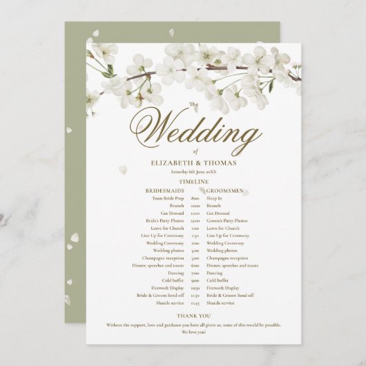 Tijdlijn trouwdatum wit bloemmotief programma (Voorkant / Achterkant)