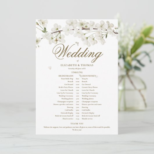 Tijdlijn trouwdatum wit bloemmotief programma (Staand voorkant)