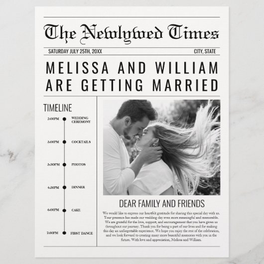 Tijdlijn van het huwelijksprogramma van de krant (Voorkant)
