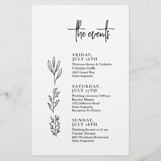 Tijdlijn voor minimale bruiloft met script (Voorkant)