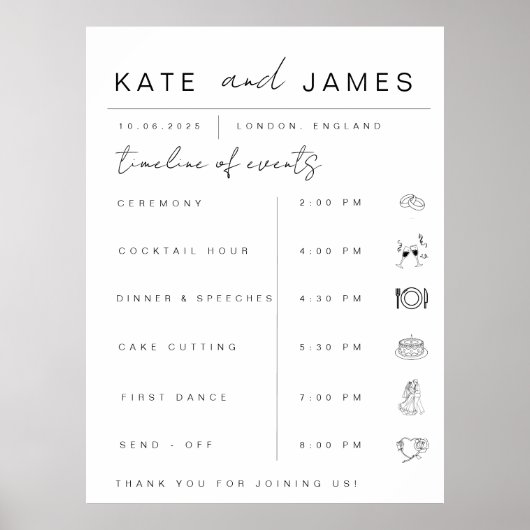 Tijdlijnteken Modern Wedding Order of Events Poster (Voorkant)