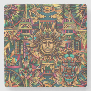 Tijdloos blauw "Levendig historisch embleem" Marme Stenen Onderzetter