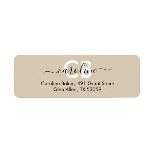 Tijdloos - Cream Tan Monogram Adreslabel Etiket
