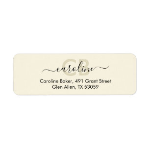 Tijdloos - Cream White Monogram Adreslabel Etiket