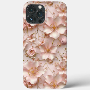 Tijdloos Elegant Zacht Roze Bloempatroon iPhone 13 Pro Max Hoesje