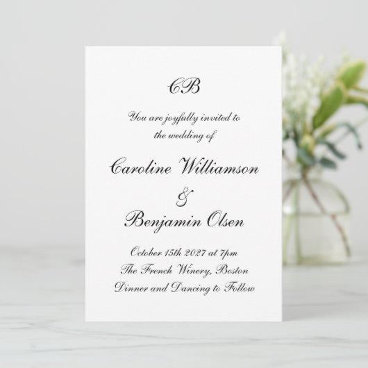 Tijdloos Elegant Zwart-Wit Script Minimalistisch Kaart (Staand voorkant)