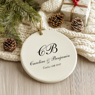 Tijdloos Elegant Zwart-wit Script Monogram Keramisch Ornament