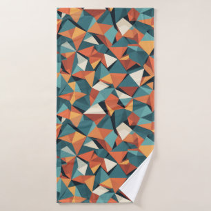 Tijdloos geometrisch patroon in turquoise en oranj badhanddoek