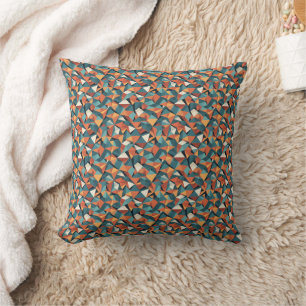 Tijdloos geometrisch patroon in turquoise en oranj kussen