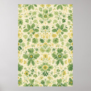 Tijdloos groen en geel bloemenpatroon poster