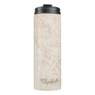 Tijdloos Ivoor en Beige  Damask Pattern Thermosbeker