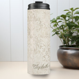 Tijdloos Ivoor en Beige  Damask Pattern Thermosbeker