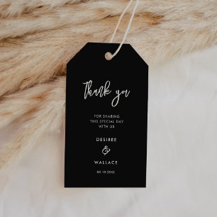 Tijdloos modern zwart bruiloft cadeaulabel