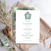 Tijdloos Monogram, Aardgroen en Blush Wedding Kaart