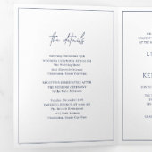 Tijdloos Monogram Navyblauw Elegant Huwelijk Drieluik Uitnodiging (Binnenzijde eerst)