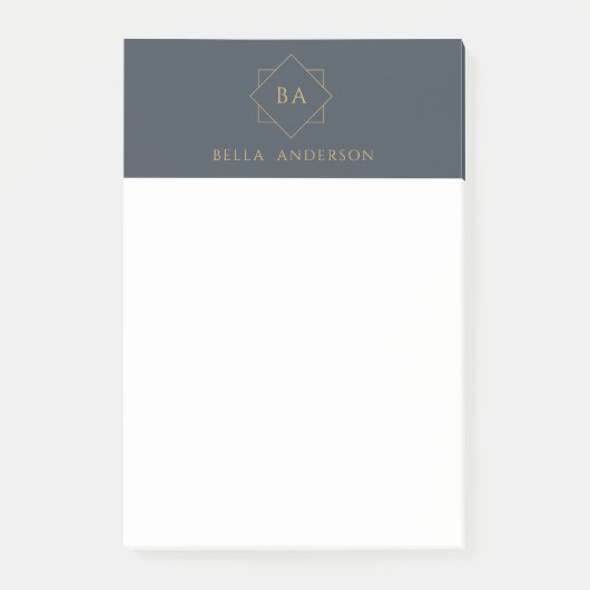 Tijdloos Navy Blue & Gold Initiaal Monogram Post-it® Notes (Voorkant)