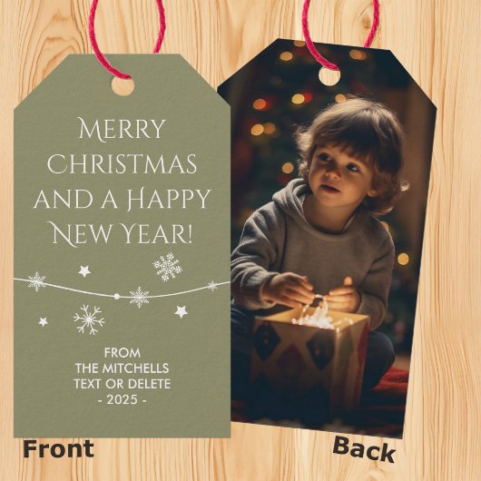 Tijdloos - Olive Christmas Photo Gift Labels Cadeaulabel