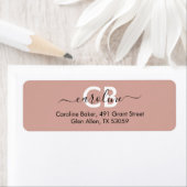 Tijdloos - perzik roze monogram adreslabel etiket (Insitu)