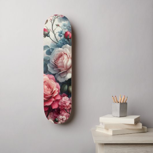 Tijdloos Roos Bloemencharme Skateboard (Muurkunst)