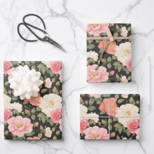 Tijdloos Roos Tuin Elegantie Deep Black Ivory Inpakpapier Vel