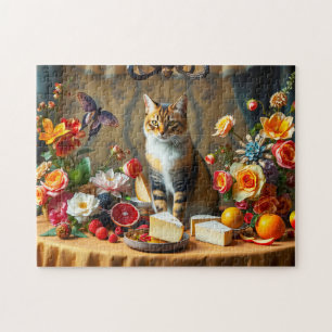 Tijdloos Stilleven met Kat en Fruit Legpuzzel