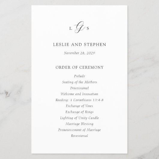 Tijdloos zwart-wit budget huwelijksprogramma (Voorkant)