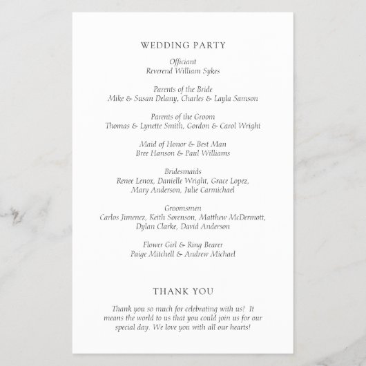 Tijdloos zwart-wit budget huwelijksprogramma (Achterkant)