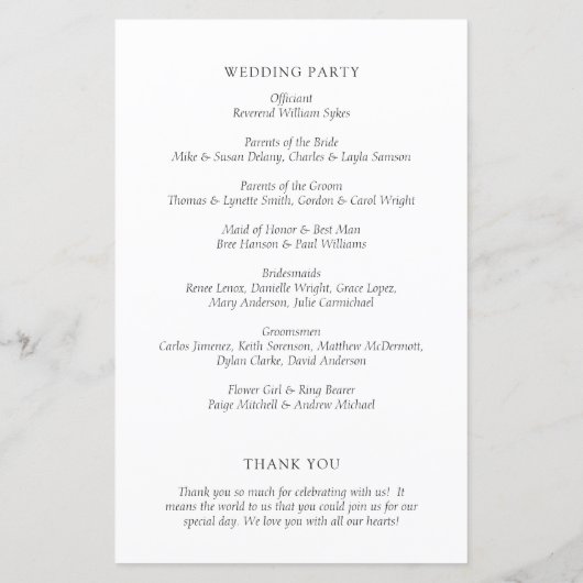 Tijdloos zwart-wit elegant huwelijksprogramma (Achterkant)